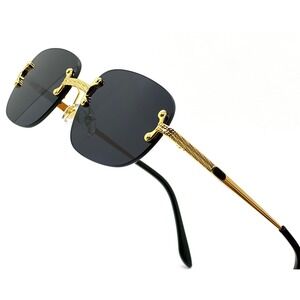 Rimless Sunglasses Gold Frame Vintage Rectangle Fashion Shades Men UV400 Protect